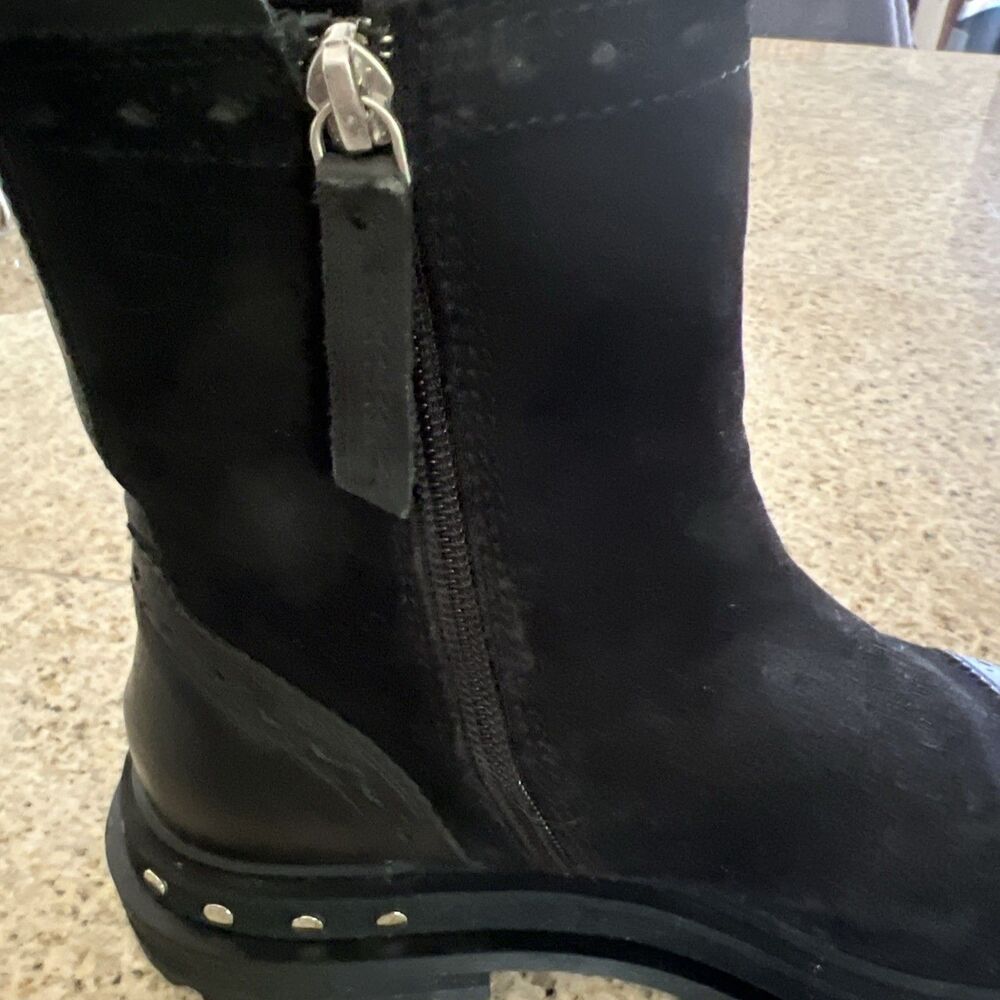 EUC Free People Tate Black Suede Chelsea Boots Size 6.5 Women's Side Zip Chunky - Picture 8 of 14